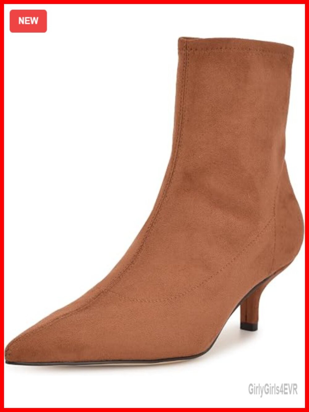 Faux Suede Ankle Booties with Pointy Toe and Kitten Heel